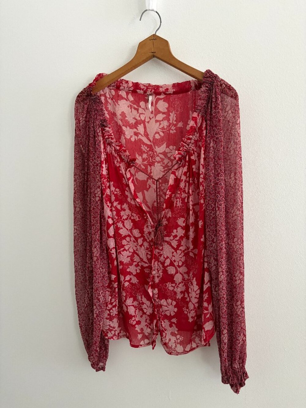 Free People x Boho Blouse Two-Tone Red Paisley Print | Size S